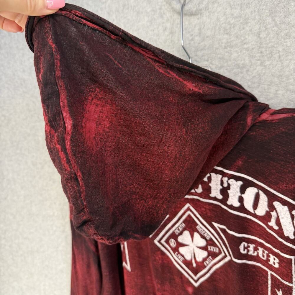 Affliction American Customs Henley Hoodie 2X Red Distressed Y2K - Picture 10 of 15